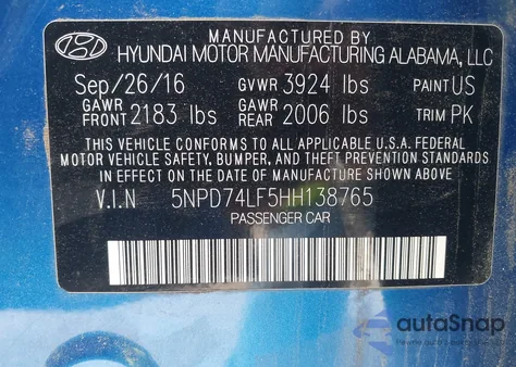 2017 Hyundai Elantra Se из США, поврежденный, VIN 5NPD74LF5HH138765